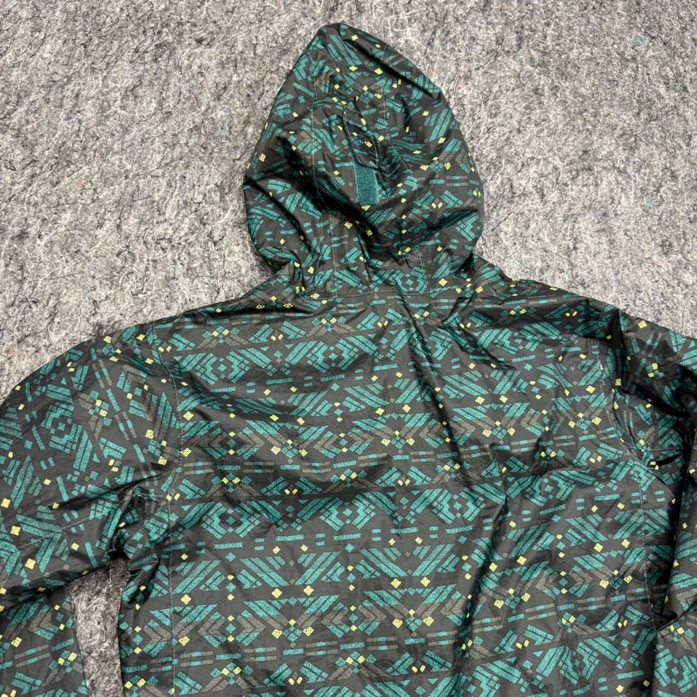 Columbia Boys XL 18/20 Hooded Windbreaker Jacket Green Aztec Geometric Print